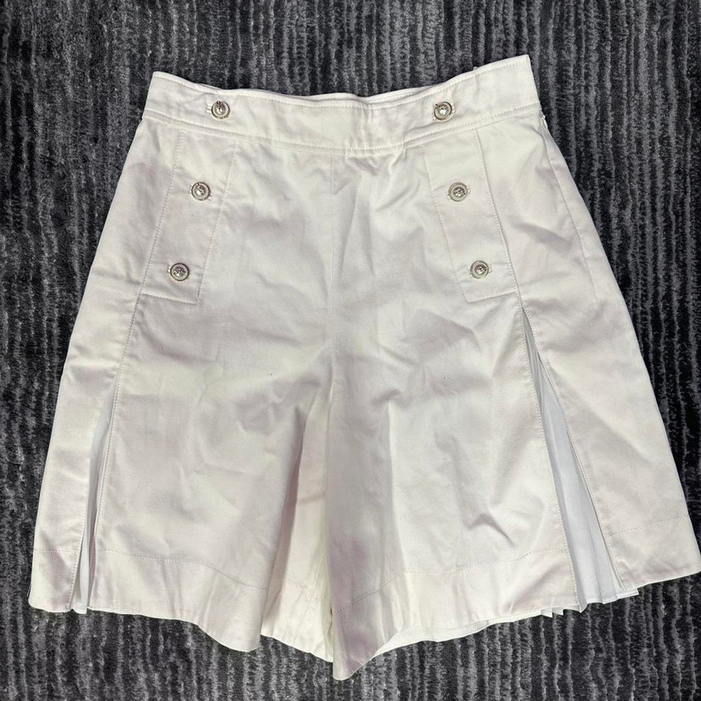 MINE White Nautical Sailor Shorts Silver Buttons Pleated Cotton Blend Size 2-4